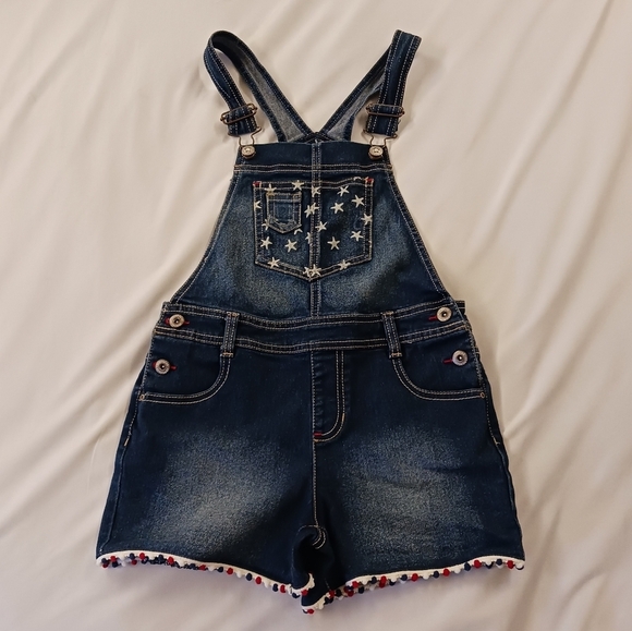 Jordache Girls Star Print Denim Shortall Size Large - Picture 1 of 8